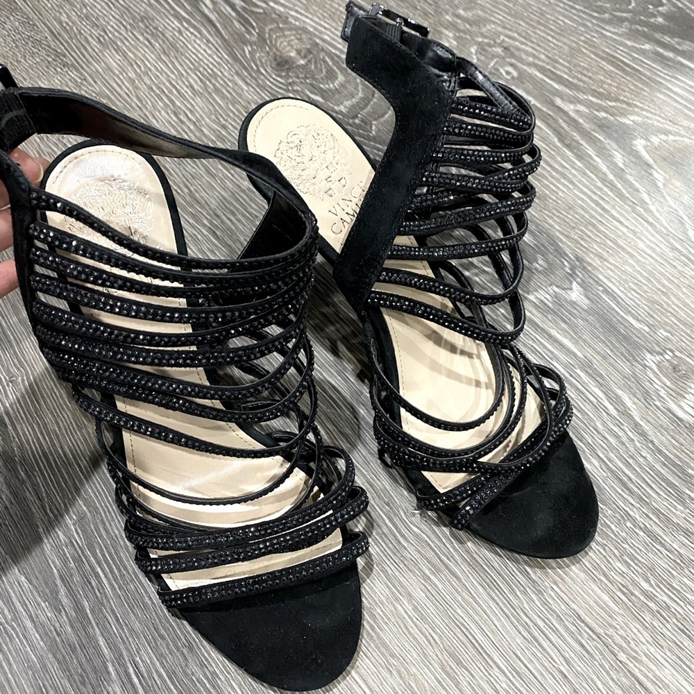 Vince Camuto Black Strappy Heels with Rhinestones size 8